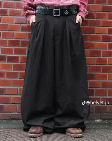 BELVET 스트라이프 초와이드 배기 슬랙스