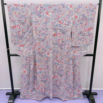 4167 코몬 라이트 그레이 컬러풀 패턴 이중 기모노 레트로 상품