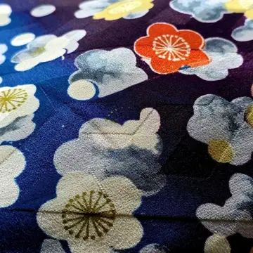 코몬 기모노 매실 패턴 보라색/파랑 앤티크 홍견 금사