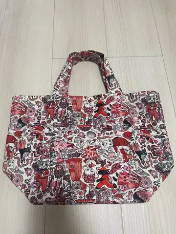 히구치 유코 RED 컬러풀 아트 프린트 토트백