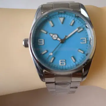 커스텀품 왼쪽 손목시계 기계식과 같은 쿼츠로 환장 터콰이즈 블루