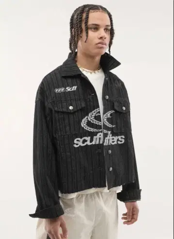 Scuffers 스트라이프 크롭 데님 자켓