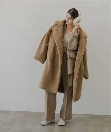 [ rectangle ] 테디베어 코트 롱 모카