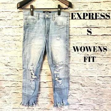 데미지 데님 하이라이즈 스키니 크러쉬 프린지 밑단 슬림 레그 4 S