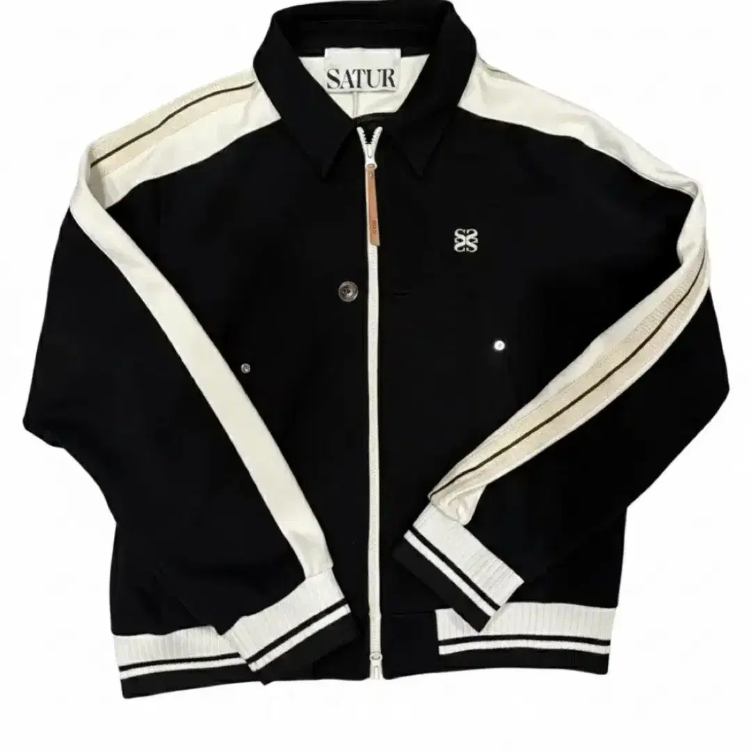 S) Satur Percy Collarless Varsity Jacket Black #세터,#바시티자켓