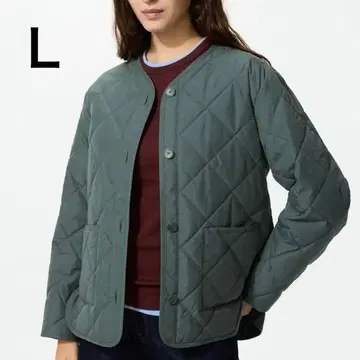 [새상품 미사용] 유니클로 퍼프 테크 노카라 자켓 올리브 L