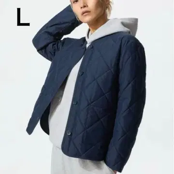 [새상품 미사용] 유니클로 퍼프 테크 노카라 자켓 네이비 L