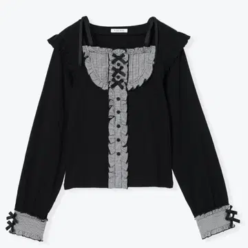 노에미 리본 스트랩 요크 프릴 티셔츠