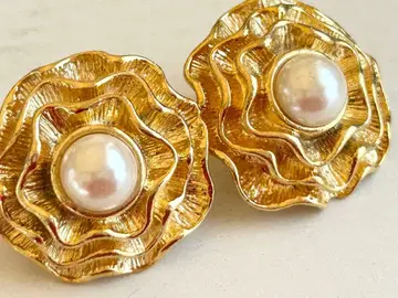 골동품 빅 사이즈 골드 플라워 꽃 Flower vintage 귀찌