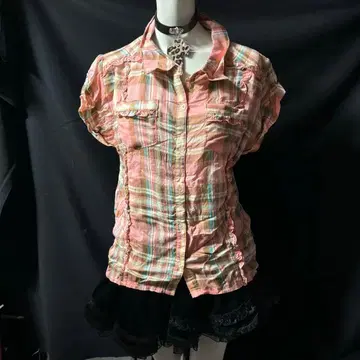 LIZLISA 헤이세이 갸루 Y2K 히메 갸루 걸리시 체크 셔츠