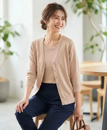 G5782 언타이틀 앙상블 가디건 반팔 핑크 일본제 M