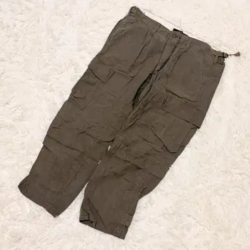 Johnbull 카고 팬츠 크롭 린넨 혼방 카키 밀리터리