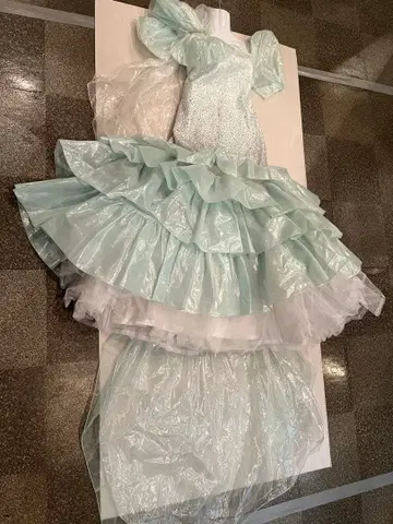 TSUJITAI 브라이덜 패션 고급 두꺼운 원단 스카이블루 오간자 드레스