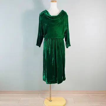 빈티지 목 드레이프 벨벳 원피스 그린 N557