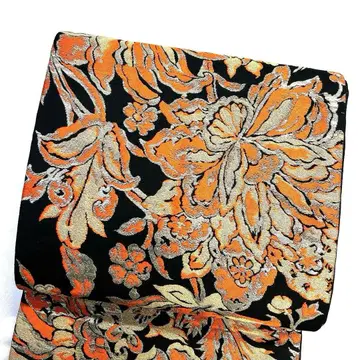 후쿠로 오비 당화 무늬 사라사 무늬 블랙 베이스 기모노 024tz