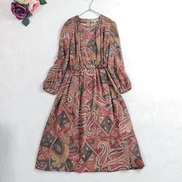쇼와 레트로 일본제 기하학 패턴 앤티크 올 패턴 원피스 벨트 포함