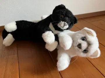 kosen 화이트 블랙 고양이 봉제 인형 2개 세트