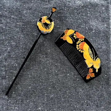 나비 헤어콤 빗 세트 블랙 골드 버터플라이 손그림