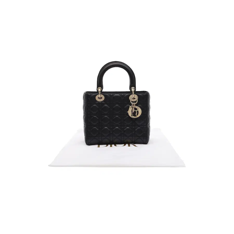 迪奥（Dior）Lady Dior 菱格纹羊皮中号手袋 黑色