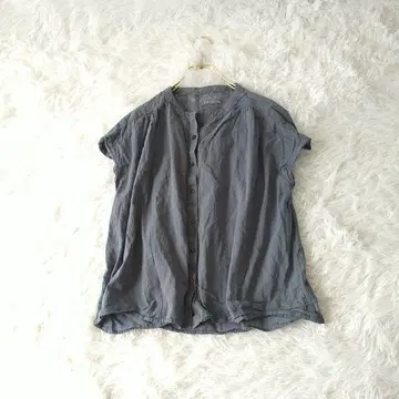 무인양품 코튼 프렌치 슬리브 노카라 셔츠 XS-S 블루 그레이