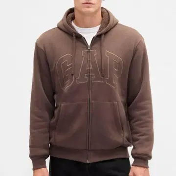 GAP 로고 보아 안감 집업 후드티 풀 집업 후드티 브라운 M 브라운