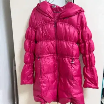 adidas 후드 부착 핑크 롱 다운 자켓