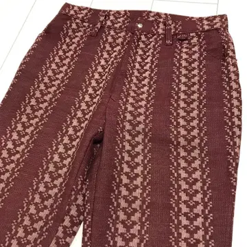 70's 빈티지 구제 의류! 히피 사이키 스트라이프 올 패턴 팬츠 버건디