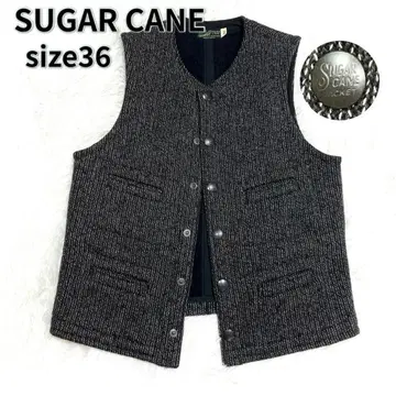 새상품급 SUGARCANE 슈가케인 베스트 울 그레이 로고 트위드