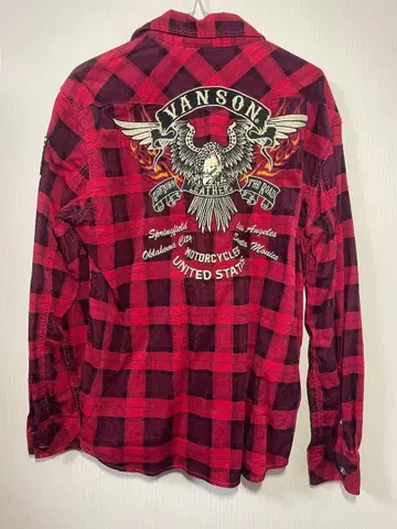 VANSON 빨검 체크 긴팔 셔츠