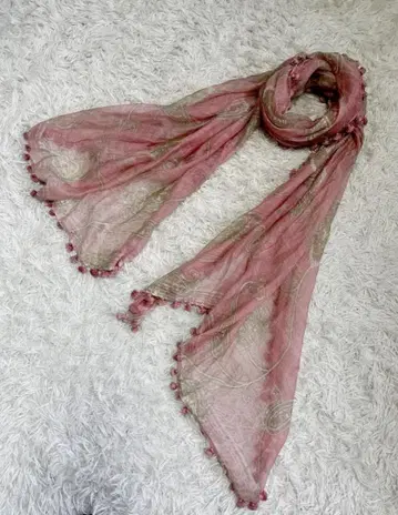 CITRUS 시트러스 대형 스톨 폼폼 실크 혼방 올 패턴 인도산