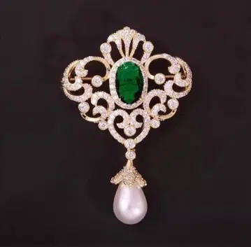 이탈리아 구매 에메랄드 펄 브로치 비쥬 럭셔리 새상품