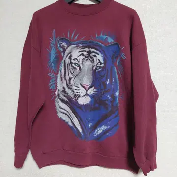 90s USA FABRIC TULTEX 화이트 타이거 맨투맨 L