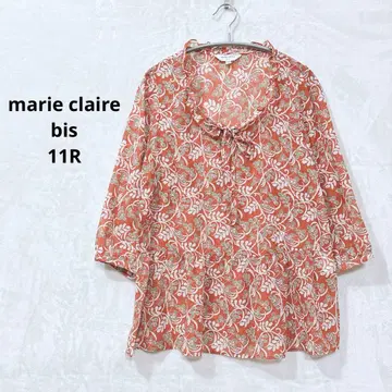 마리끌레르 비스 튜닉 7부 소매 보태니컬 무늬 11R 오렌지 J397