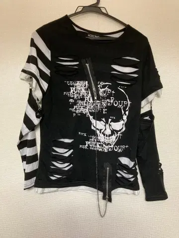 ACDC RAG 데미지 가공 스컬 지퍼 체인 포함