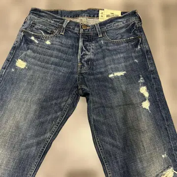 홀리스터 클래식 스트레이트 W32 L34 데미지 데님 청바지