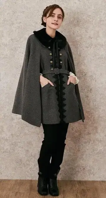 axes femme 망토 나폴레옹 코트 자수 케이프 미사용 퍼 포함