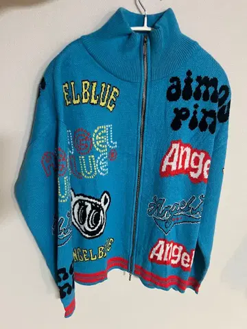 atmos pink x ANGEL BLUE 올 패턴 로고 니트 블루종