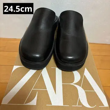 [ ZARA ] 플랫 소가죽 클로그 샌들 38 24.5cm 수납 가방