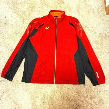 아식스 윈드 브레이커 레드 블랙 남성용 L 사이즈