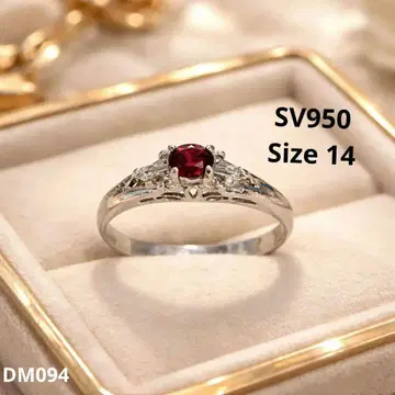 SV950 고급 실버 반지 빨간색 보석 디자인 | 사이즈 14