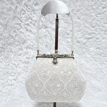 비즈 자수 파티 백 가마구치 화이트 결혼식 포멀