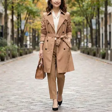 G6702*언타이틀 트렌치코트 베이지 사이즈 2 면 혼방 벨트 포함