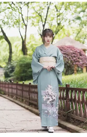 기모노 유카타 그린 녹색 얇은 소재 안감 없음