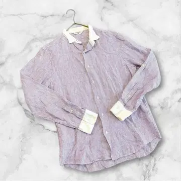 에디피스 긴팔 셔츠 린넨 100% 퍼플 스트라이프 L 사이즈