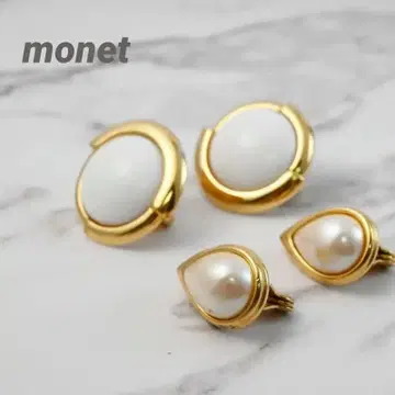 monet 모네 화이트&골드 핑크 펄풍 & 골드 귀찌 세트
