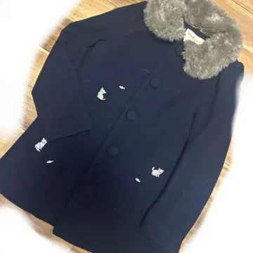 프랑슈리페 고양이와 물고기 자수 코트 모 90 울 코트