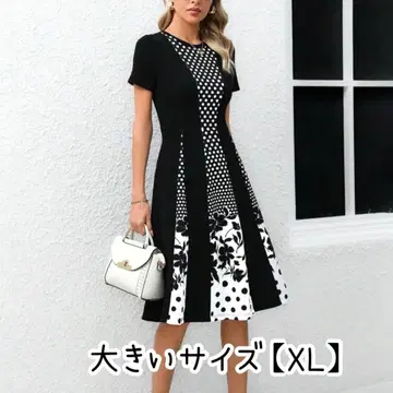 빅 사이즈 [Clasi] 폴카 도트 플로럴 패턴 숏 슬리브 드레스