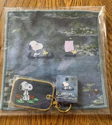 [미개봉 새상품] 모네 수련 스누피 콜라보 자수 키링 손수건 세트