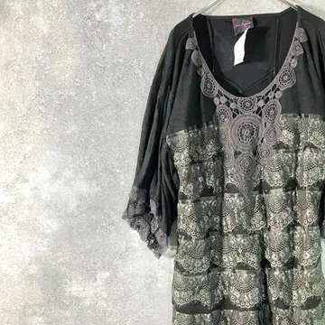 OZZ ANGELO 튜닉 칠부 블랙 퍼플 프릴