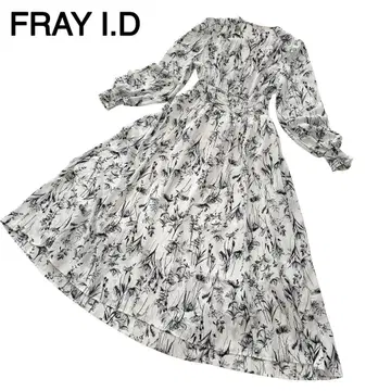 FRAY I.D 롱 원피스 꽃무늬 긴팔 A라인 화이트 원사이즈